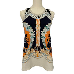 Anthropologie Boho Top Womens M Mod Retro Artsy Tunic Blouse Postage Stamp